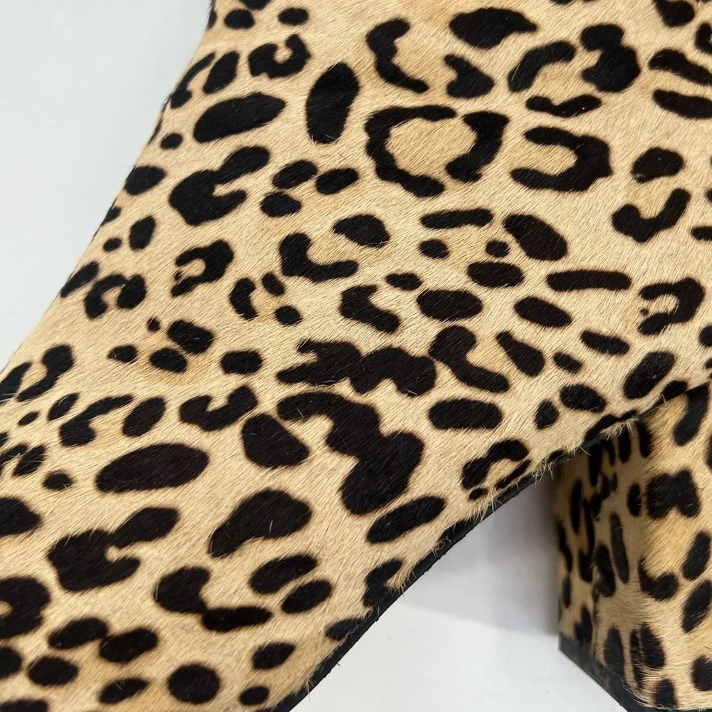Halogen Alexa leopard print calf hair ankle booties side zip almond toe 7 seven